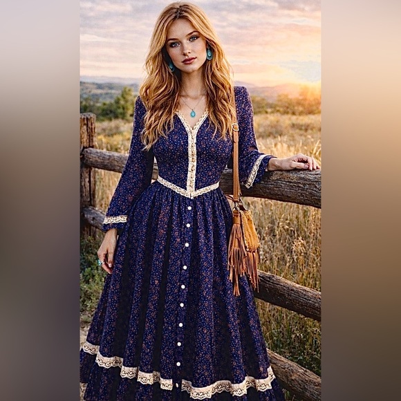 Vintage 1970's - featured in recentad- authentic Gunne Sax midi dress
